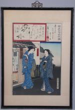 JAPON, TOYOHARA - XIXeKUNICHIKA TOYOHARA (1835-1900), Deux femmes dans la...