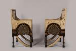 Paire de fauteuils gainés de parchemin par Bugatti vers 1902