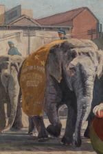 La parade des éléphants à l'huile sur toile attribué à...