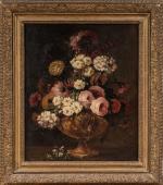 Bouquet de fleurs à l'huile sur toile attribué à Huilliot...