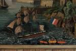 Tableau automate avec montgolfière, trains, voiliers, moulins et horloge, France,...