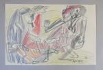 Charles LAPICQUE (Théizé, 1898 - Orsay, 1988)Composition, 1944.Crayon et crayons...