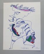 Charles LAPICQUE (Théizé, 1898 - Orsay, 1988)Figures, 1982.Trois dessins au...