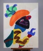 Charles LAPICQUE (Théizé, 1898 - Orsay, 1988)Homme au chapeau, 1977.Acrylique...
