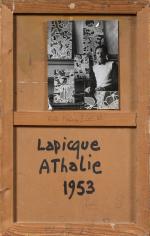 Charles LAPICQUE (Théizé, 1898 - Orsay, 1988)"Athalie", 1953.Huile sur panneau....