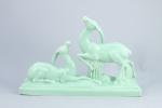 Charles LEMANCEAU (1905 - 1980)
"Couple de gazelles", céramique céladon craquelée,...