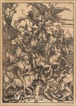 Deux GRAVURES encadrées: - l'une d'après Albrecht Dürer, "Les cavaliers...