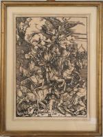 Deux GRAVURES encadrées: - l'une d'après Albrecht Dürer, "Les cavaliers...