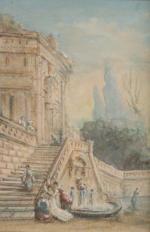 École FRANÇAISE du XIXème siècle
Personnages devant un escalier

Aquarelle

Haut. 8,5 Larg....