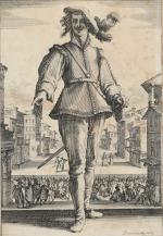 Jacques CALLOT (1592-1635)Deux commédiens italiens.Deux gravures anotées à la plume...