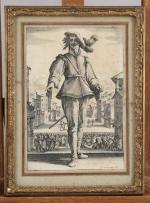 Jacques CALLOT (1592-1635)Deux commédiens italiens.Deux gravures anotées à la plume...