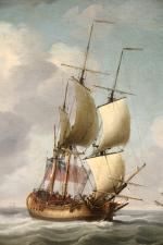 Charles BROOKING (1723-1759)Les navires britanniquesToile peut-être sur fond lithographié Signée...