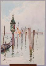 Ernest LESSIEUX (La Rochelle, 1848 - Menton 1925) "Venise"Aquarelle sur...