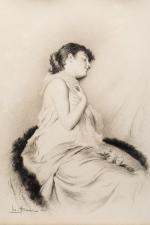 Léo HERMANN (Paris, 1853-1927)Femme au boa.Encre et estompe, signée en...