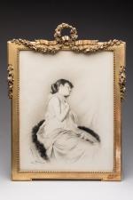 Léo HERMANN (Paris, 1853-1927)Femme au boa.Encre et estompe, signée en...