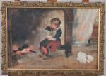 Maria WIIK (1853-1928) Enfant mangeant près du feu,Enfant près du...