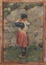Maria WIIK (1853-1928) Enfant mangeant près du feu,Enfant près du...