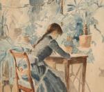 Maria WIIK (1853-1928) Au bureau, c. 1880Aquarelle.Haut. 28, Larg. 17,5...