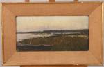 Maria WIIK (1853-1928) Paysage avec barque et roseaux. Toile marouflée...