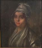 École de la fin du XIXème.
Portrait de femme au bonnet...