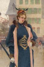 Henri Gaston DARIEN (Paris, 1864 - 1926)Femme au chien devant...