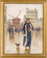 Henri Gaston DARIEN (Paris, 1864 - 1926)Femme au chien devant...