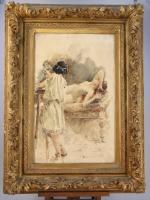Antoine CALBET (1860-1944)Vestale nue posant devant une sculptrice Toile signée...