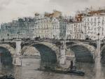 Frank BOGGS (1855-1926)La Seine à Paris vue du pont Saint-Louis.Fusain...
