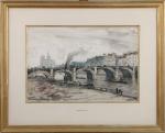 Frank BOGGS (1855-1926)La Seine à Paris vue du pont Saint-Louis.Fusain...