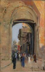 Adolfo SCARSELLI (Florence, 1866 - 1945)
"Cairo" et le souk.

Paire d'huiles...
