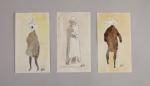 Louis VALTAT (Dieppe, 1869 - Paris, 1952)Trois silhouettes.Crayon et couleurs...