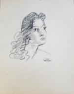 DERAIN André (1880-1954) Visage de femme.Crayon lithographique sur papier fin.Cachet...