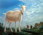 DE RIVAZ Olivier (né en 1959)La chèvre blancheHuile sur toile.100...