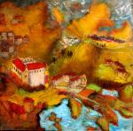 EPELLY Frédérique (née en 1957)Paysage imaginairePeinture à l'huile et collage...