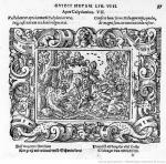 Fig. 24 Virgil Solis, Chasse du sanglier de Calydon, gravure sur bois, in Ovide, Les Métamorphoses, Francfort, 1569, p. 98.
