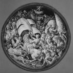 Fig. 39 Pierre Pénicaud, Rondache du combat, milieu du XVIe siècle, émail peint sur cuivre, Diam. 40 cm., Paris, Musée du Louvre, MR2521.