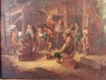 Suiveur d'Adrian VAN OSTADE (1610-1685). Scène de fête devant une...