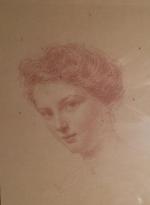 Léon Gérard CREPY (1872-?)Portrait de femme.Sanguine. Signée en bas.Haut. 23,...