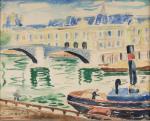 Élysée MACLET (Français, 1881-1962)Bateaux sur la Seine.Aquarelle signée en bas...