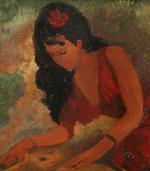 Celso LAGAR (Espagnol, 1891-1966)Jeune femme lisant.Toile signée en bas à...