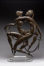 École FRANÇAISE vers 1930Couple de danseursBas relief en bronze. Plaque...