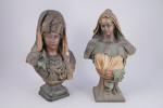 Friedrich GOLDSCHEIDER (1845 - 1897)Deux bustes de femmes berbères.Deux plâtres...
