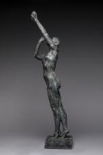 DELCOUR-GUIGNARD M. XXe Bacchante ou Danseuses à la grappe.Sculpture en...