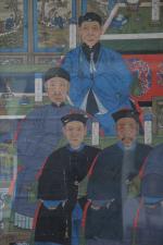 CHINE - XIXe s. PORTRAITS d'ancêtres, neuf personnages. Peinture sur...