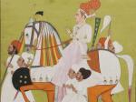 RAJASTHAN, JODHPUR - XIXe s.Portrait équestre d'un Raja et ses...