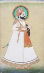 INDE, Style du RAJASTHAN - XXe. Portrait de Raja auréolé...